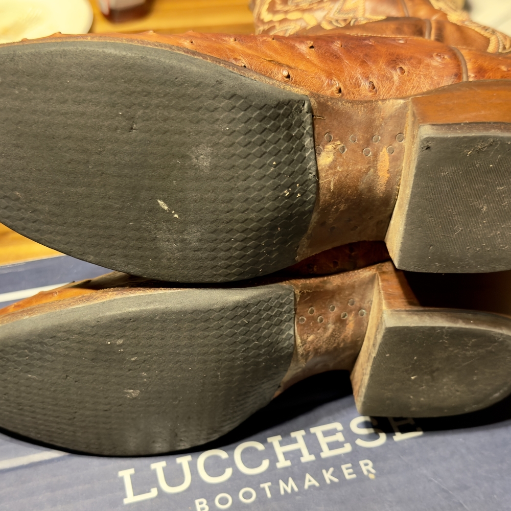 Lucchese Men's Brown Ostrich Leather Boots - Picture 6 of 16